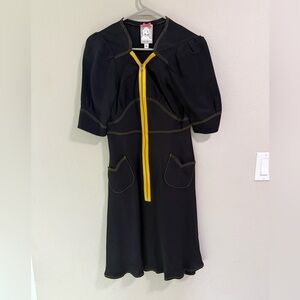 Yoana Baraschi Navy Dress Yellow Zip Contrast Stitch Size 4